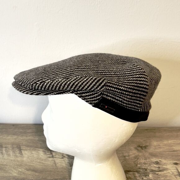 Vtg Cap Hat Wigens 100% Cashmere Leather Newsboy Cabbie Handmade Black 7-5/8 - Picture 2 of 10
